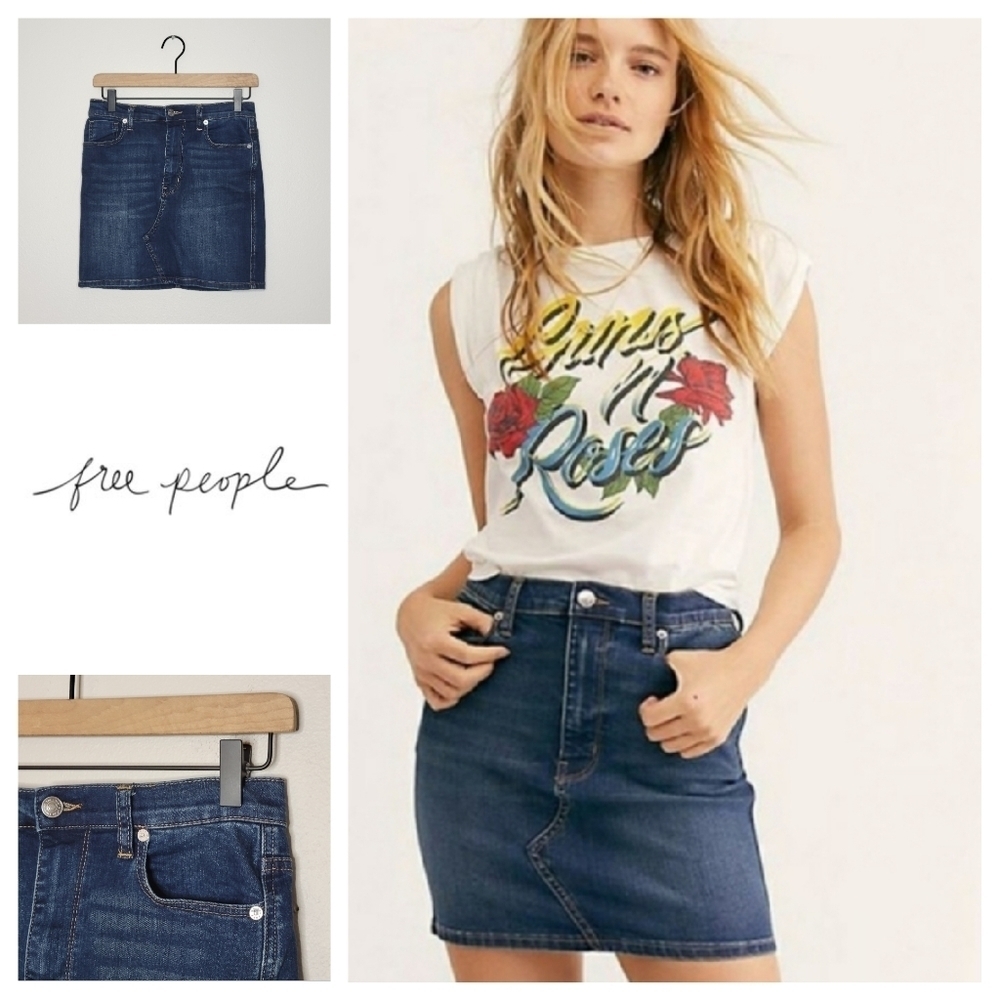 Free People Tegan Denim Mini Skirt Dark‎ Wash Size 27